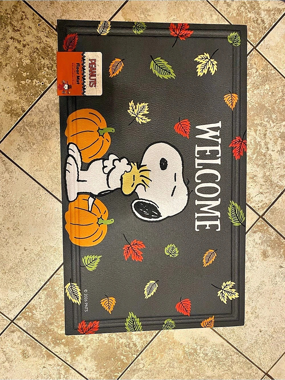 BRAND NEW! Adorable Peanuts Snoopy Fall Floor Mat in Black & Orange